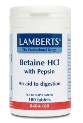 LAMBERTS BETAINE HCI 324MG PEPSIN 180 TABS